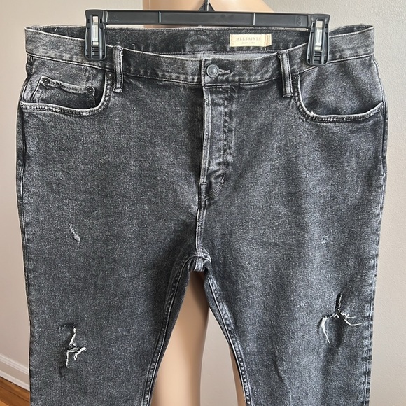 ALLSAINTS Dean Damaged Slim Fit Cropped Jeans in Washed Black Size 38 - Picture 3 of 13